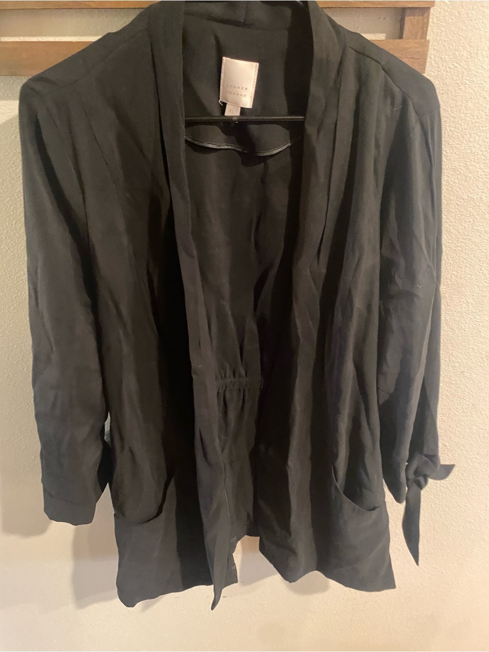 LC Lauren Conrad Black Women's Open Front Jacket Lightweight Draped Coat Size XL